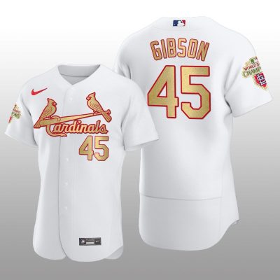 St. Louis Cardinals Bob Gibson World Series Champions White Gold Jersey