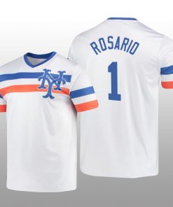 White V-Neck Men's Amed Rosario Cooperstown Collection Mets Jersey