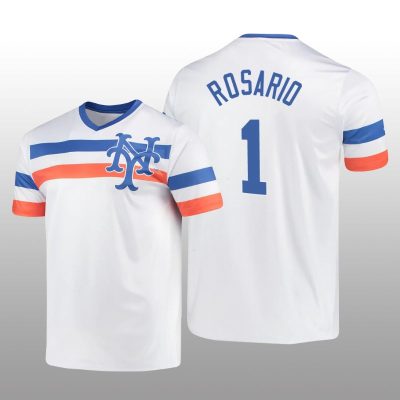 White V-Neck Men's Amed Rosario Cooperstown Collection Mets Jersey