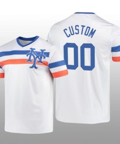 White V-Neck Men's Custom Cooperstown Collection Mets Jersey
