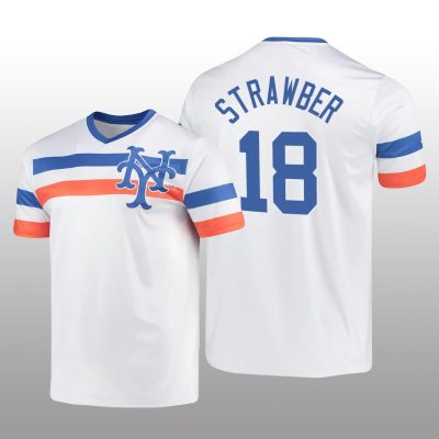 White V-Neck Men's Darryl Strawberry Cooperstown Collection Mets Jersey