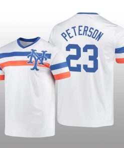 White V-Neck Men's David Peterson Cooperstown Collection Mets Jersey
