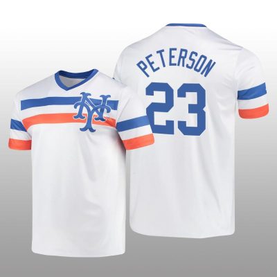 White V-Neck Men's David Peterson Cooperstown Collection Mets Jersey