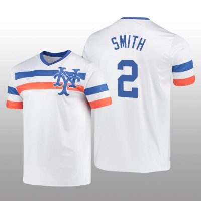 White V-Neck Men's Dominic Smith Cooperstown Collection Mets Jersey