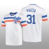 White V-Neck Men's Mike Piazza Cooperstown Collection Mets Jersey