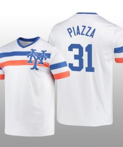 White V-Neck Men's Mike Piazza Cooperstown Collection Mets Jersey