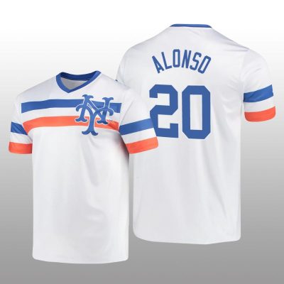 White V-Neck Men's Pete Alonso Cooperstown Collection Mets Jersey