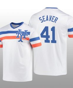 White V-Neck Men's Tom Seaver Cooperstown Collection Mets Jersey