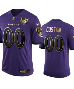 Baltimore Ravens Custom Men's Nike Purple Team 25th Season Golden Limited NFL Jersey