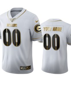 Green Bay Packers Custom Men's Nike White Golden Edition Vapor Limited NFL 100 Jersey