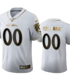 Baltimore Ravens Custom Men's Nike White Golden Edition Vapor Limited NFL 100 Jersey