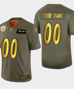 Nike Steelers Custom Men's Olive Gold 2019 Salute to Service NFL 100 Limited Jersey