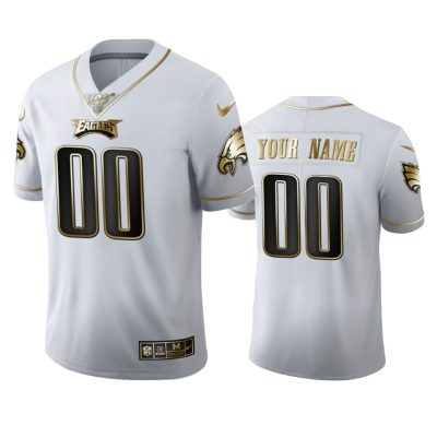 Philadelphia Eagles Custom Men's Nike White Golden Edition Vapor Limited NFL 100 Jersey