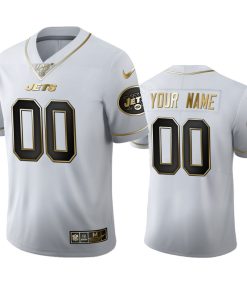 New York Jets Custom Men's Nike White Golden Edition Vapor Limited NFL 100 Jersey