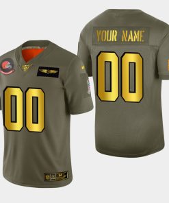 Nike Browns Custom Men's Olive Gold 2019 Salute to Service NFL 100 Limited Jersey
