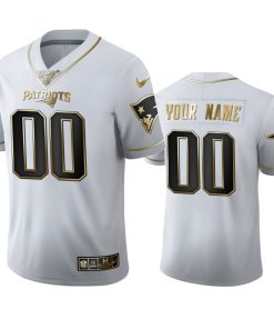 New England Patriots Custom Men's Nike White Golden Edition Vapor Limited NFL 100 Jersey