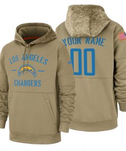 Los Angeles Chargers Custom Nike Tan 2019 Salute To Service Name & Number Sideline Therma Pullover Hoodie
