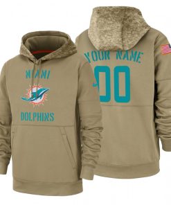Miami Dolphin Custom Nike Tan 2019 Salute To Service Name & Number Sideline Therma Pullover Hoodie