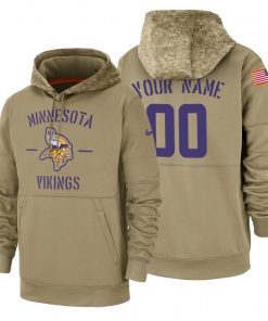Minnesota Vikings Custom Nike Tan 2019 Salute To Service Name & Number Sideline Therma Pullover Hoodie