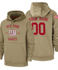 New York Giants Custom Nike Tan 2019 Salute To Service Name & Number Sideline Therma Pullover Hoodie