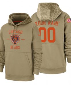 Chicago Bears Custom Nike Tan 2019 Salute To Service Name & Number Sideline Therma Pullover Hoodie
