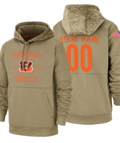 Cincinnati Bengals Custom Nike Tan 2019 Salute To Service Name & Number Sideline Therma Pullover Hoodie
