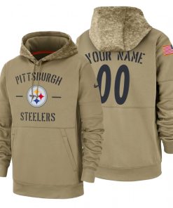 Pittsburgh Steelers Custom Nike Tan 2019 Salute To Service Name & Number Sideline Therma Pullover Hoodie