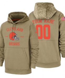 Cleveland Browns Custom Nike Tan 2019 Salute To Service Name & Number Sideline Therma Pullover Hoodie
