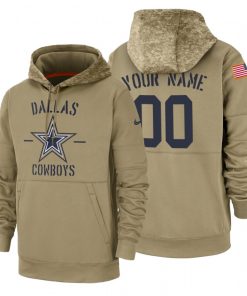Dallas Cowboys Custom Nike Tan 2019 Salute To Service Name & Number Sideline Therma Pullover Hoodie