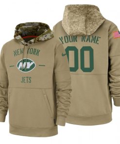 New York Jets Custom Nike Tan 2019 Salute To Service Name & Number Sideline Therma Pullover Hoodie