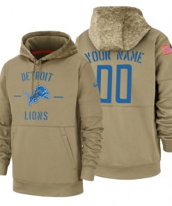 Detroit Lions Custom Nike Tan 2019 Salute To Service Name & Number Sideline Therma Pullover Hoodie
