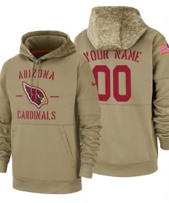 Arizona Cardinals Custom Nike Tan 2019 Salute To Service Name & Number Sideline Therma Pullover Hoodie