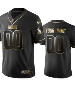 Browns Custom Men's Stitched NFL Vapor Untouchable Limited Black Golden Jersey