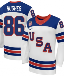 Jack Hughes USA Hockey Olympic Nike 2026 White Away Replica Jersey