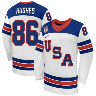 Jack Hughes USA Hockey Olympic Nike 2026 White Away Replica Jersey
