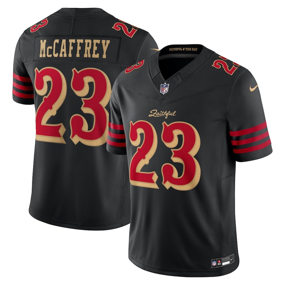 San Francisco 49ers #23 Christian McCaffrey Black Rivalries Collection Stitched Jersey