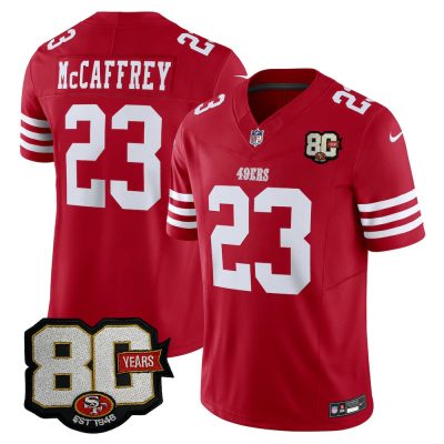 San Francisco 49ers #23 Christian McCaffrey Red 80 Anniversary Vapor F.U.S.E. Limited Jersey
